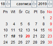 Komponent kalendarza z dzisiejszą datą