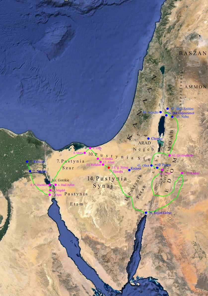 Mapa z trasami wyjścia z Egiptu